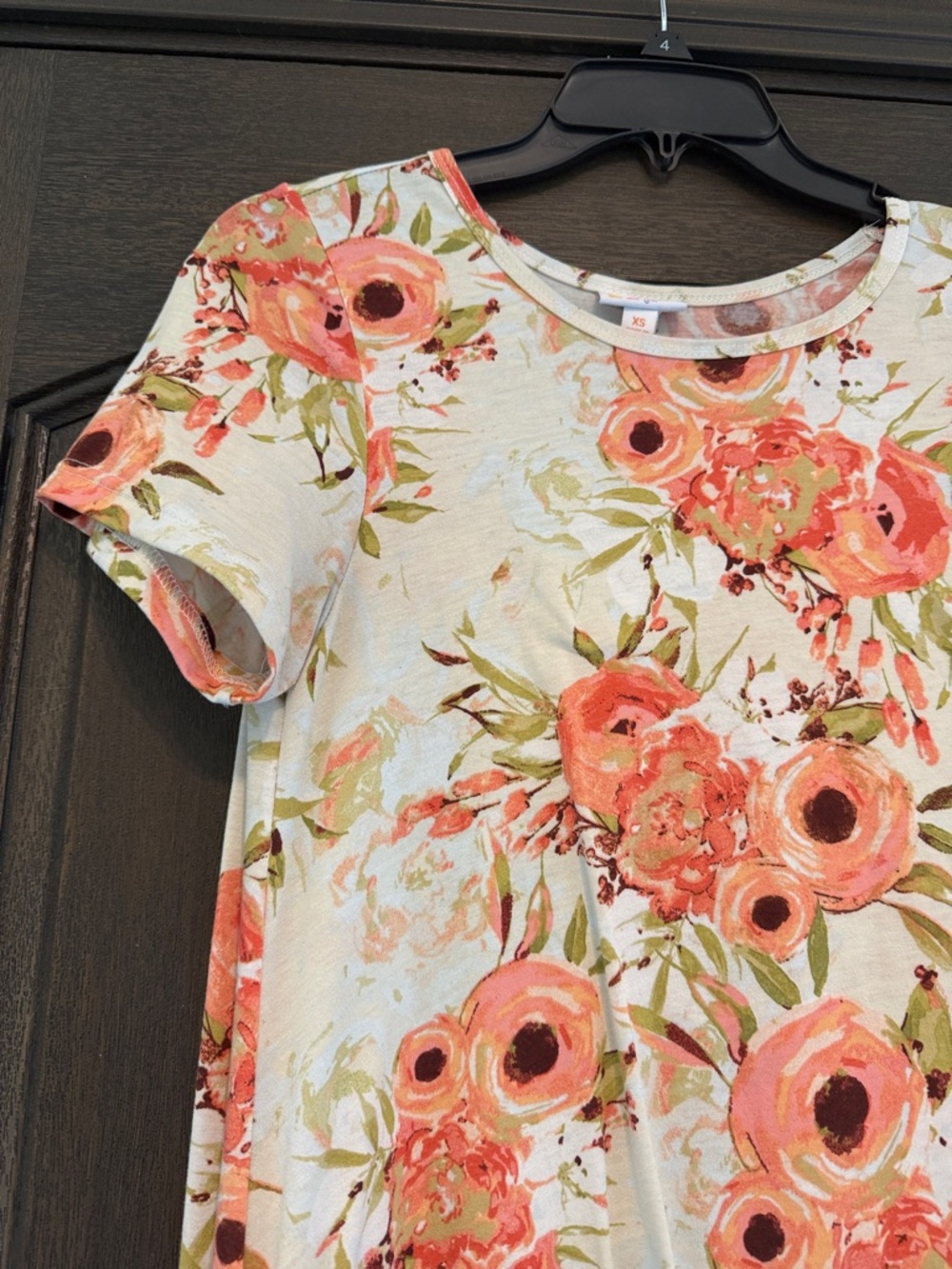LuLaRoe Coral Floral Swing Dress on Cream - Picture 3 of 6